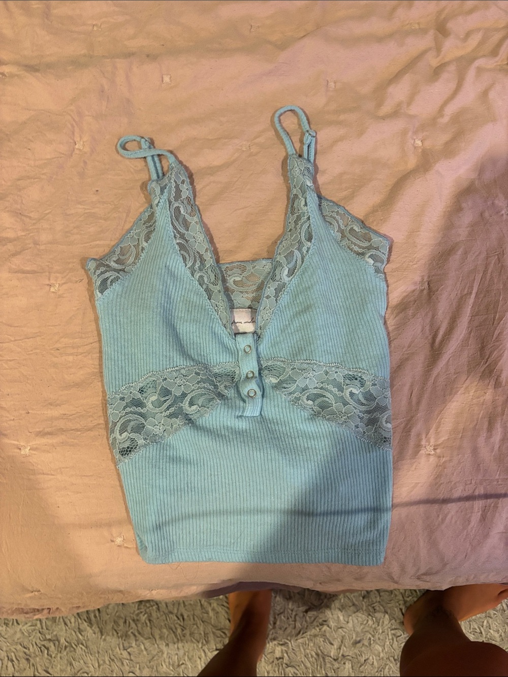 Urban Outfitters Pale Blue Lace Ribbed Cami